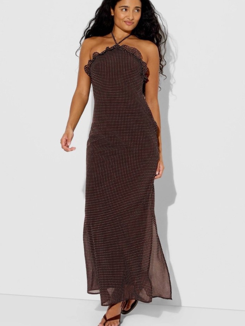Brown chiffon Ruffle Maxi Empire Waist Dress - Wild Fable- NWT